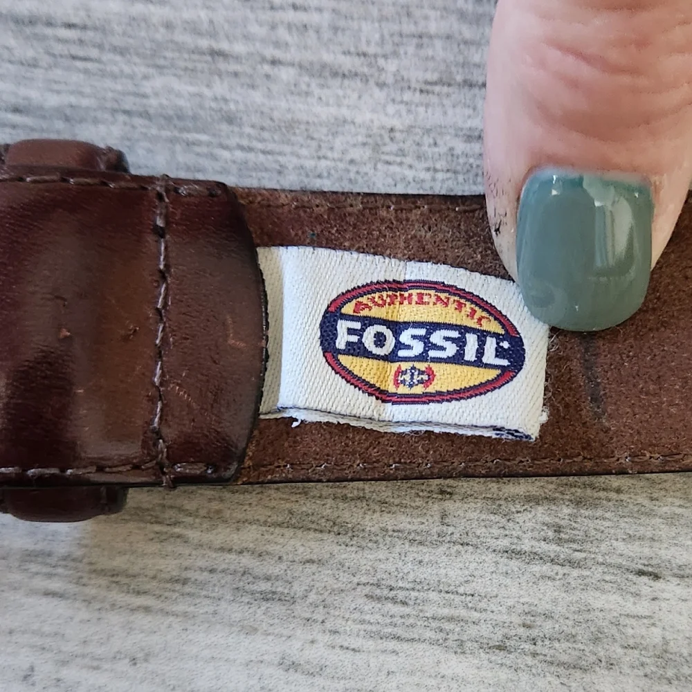 Fossil Belt Brown Leather Brass Buckle 38